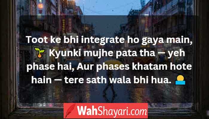 Rainy window view depicting the deep heartbreak emotion found in Hinglish Shayari for Gen Z