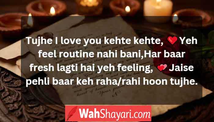 Handwritten love letter with rose representing heartfelt I love you shayari in Hinglish