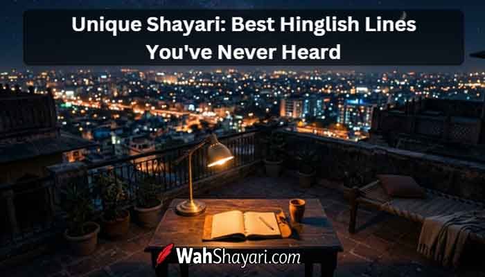 A solitary rooftop with a warm lamp and open notebook at night, representing the depth of unique Shayari in Hinglish
